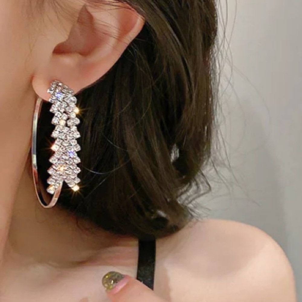 New Sterling silver diamond hoop earrings